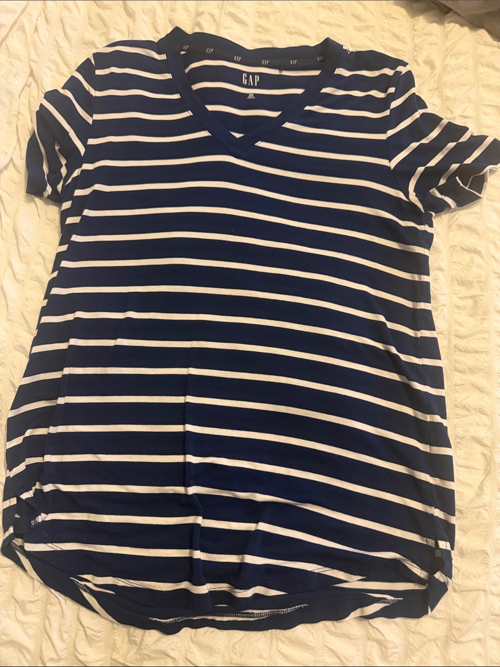 GAP Navy and White Striped V-Neck Short Sleeve Tee
